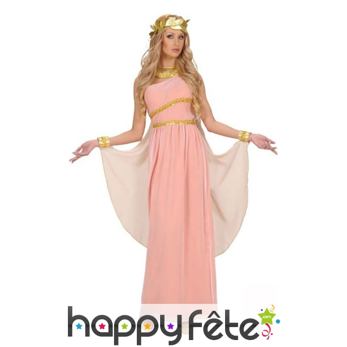 Déguisement robe de déesse grecque rose unie