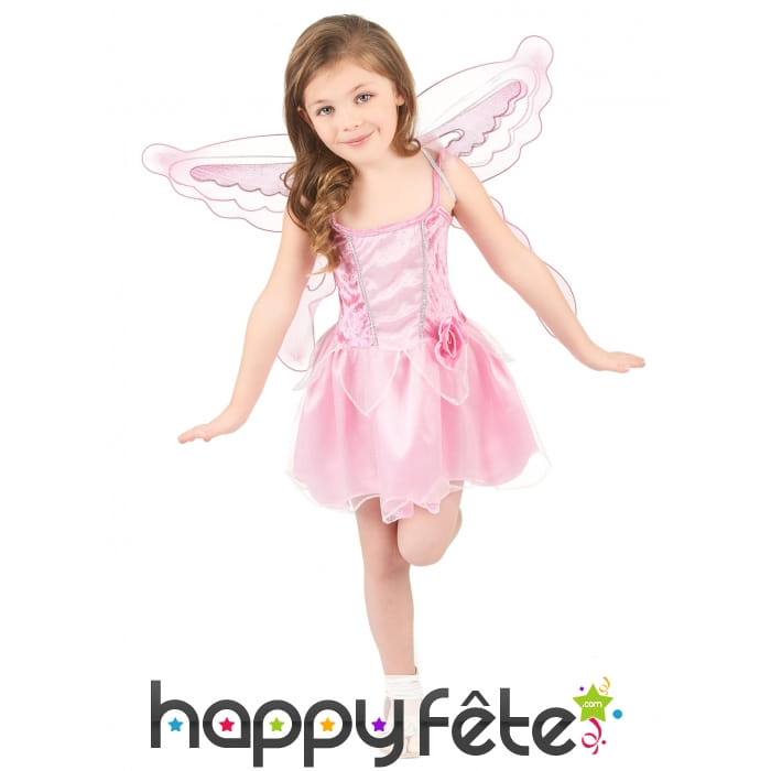 Déguisement rose de petite fée avec voilage