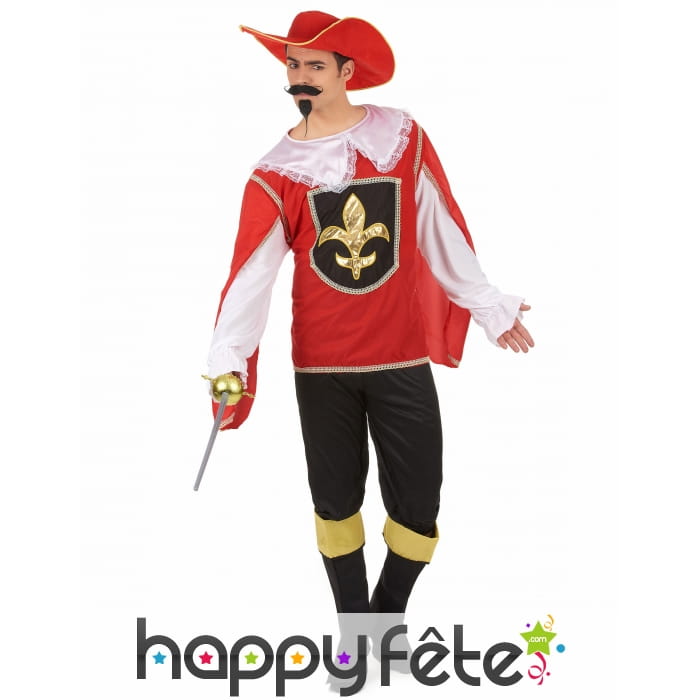 Déguisement rouge de mousquetaire pour adulte
