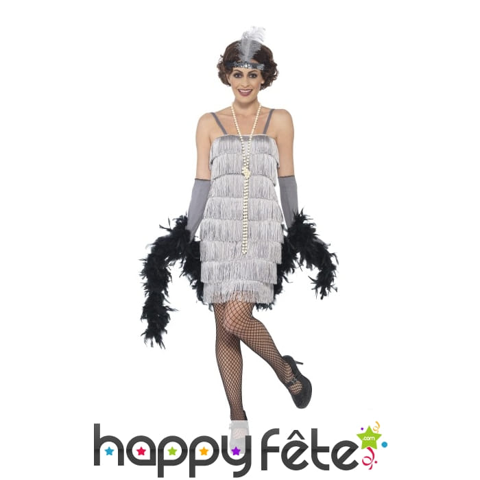 Déguisement robe flappers argentée à franges