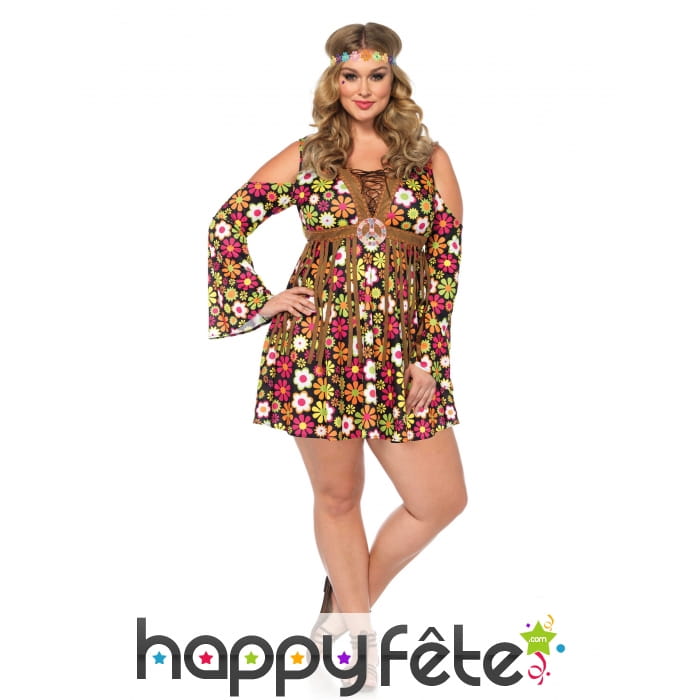 Déguisement robe hippie fleurie grande taille