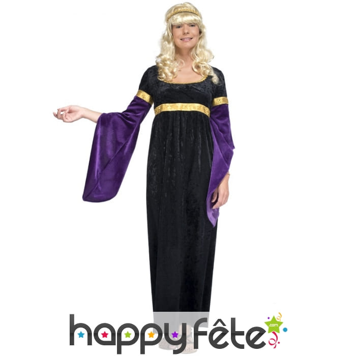 Déguisement robe médiévale noire et violette
