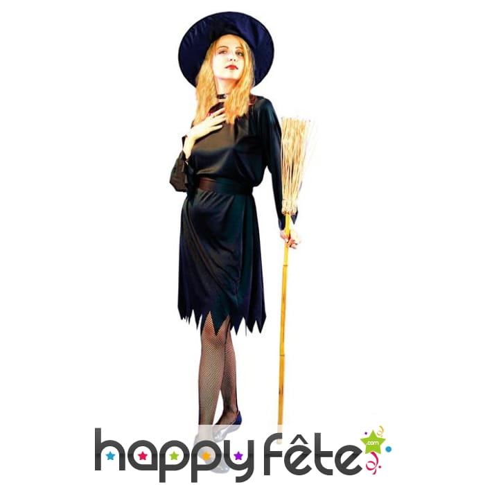 Déguisement robe noire unie mi-courte de sorcière