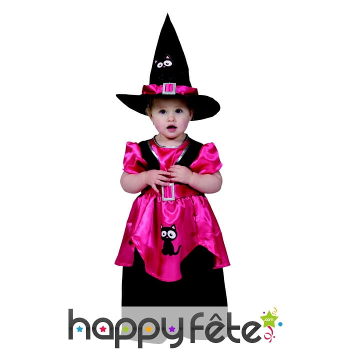 Déguisement rose noir de sorcière pour fille