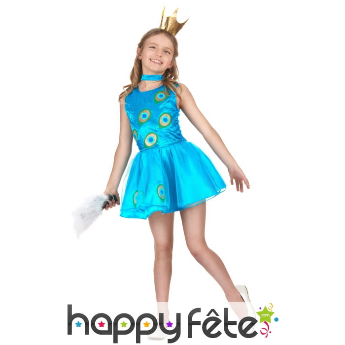 Déguisement robe paon bleue pour enfant