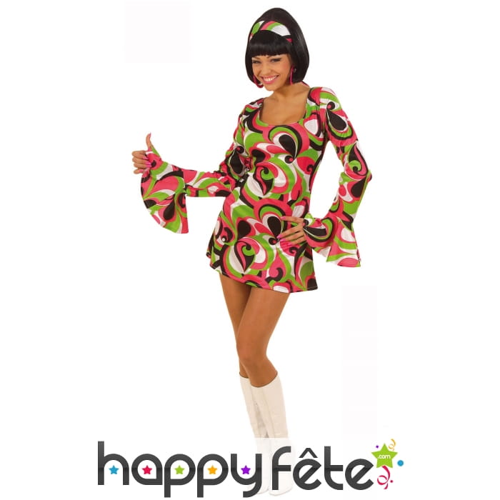 Déguisement robe sexy courte motifs disco colorés