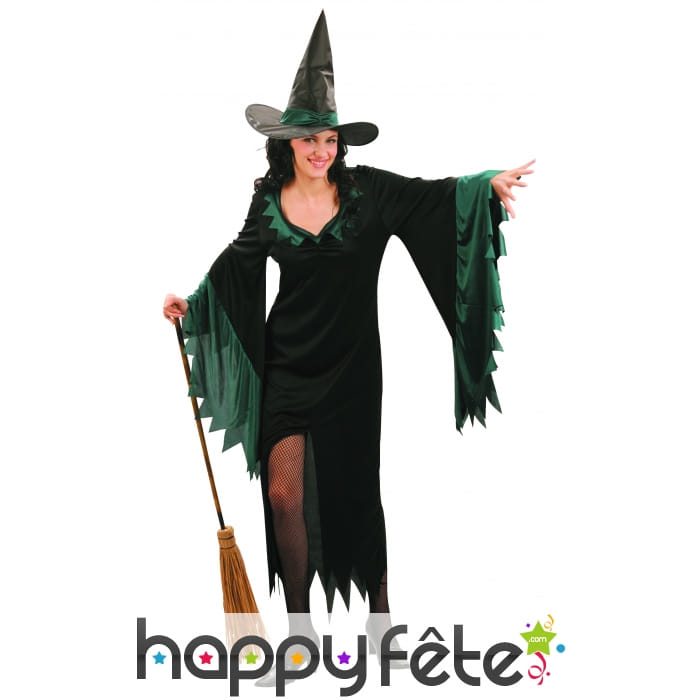 Déguisement robe sorcière noire et verte
