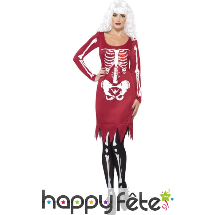 Déguisement robe squelette coeur lumineux