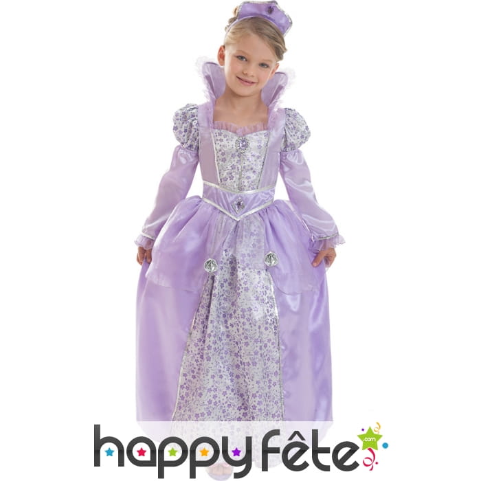 Déguisement robe violette de petite reine lilas