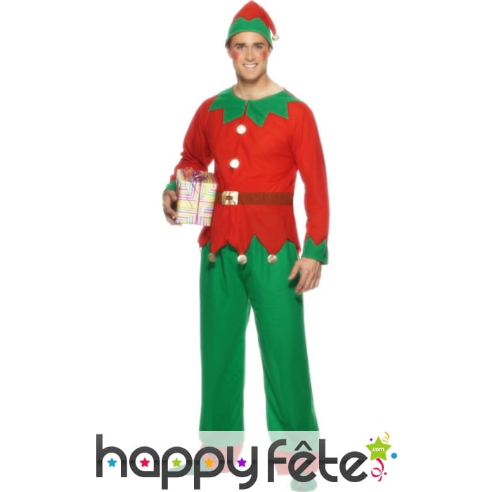 Déguisement rouge vert aide pere noel homme