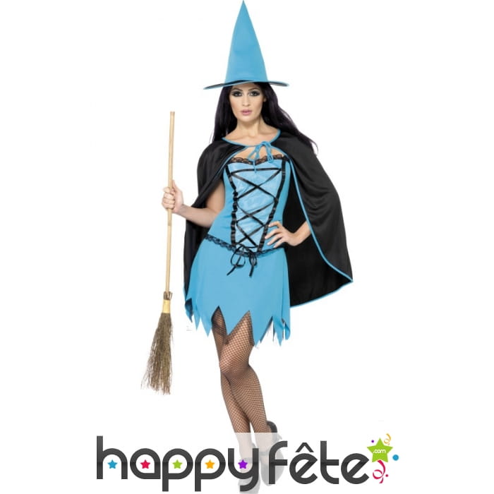 Déguisement sorcière bleue scintillant