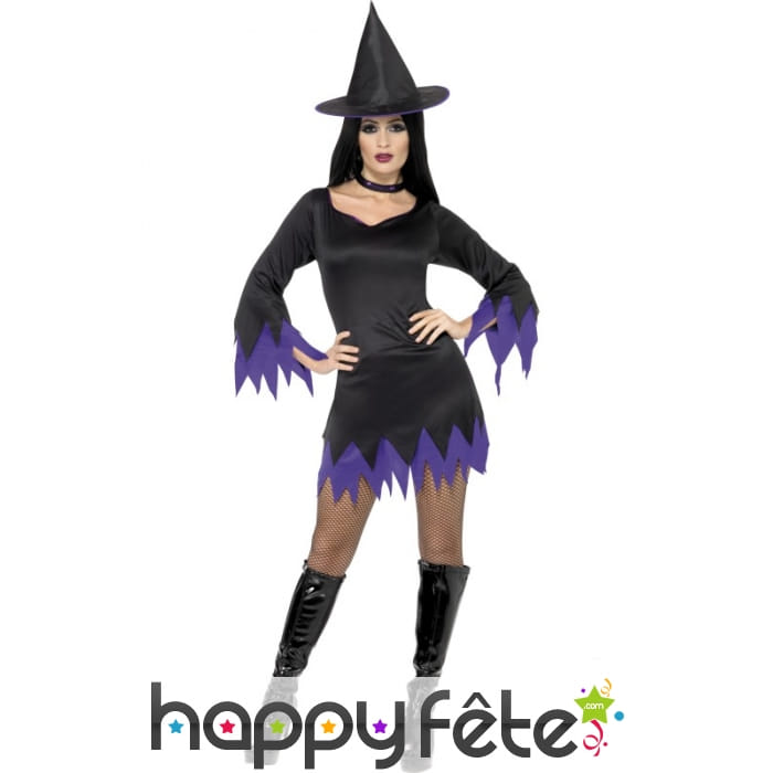 Déguisement soricière noir mauve sexy