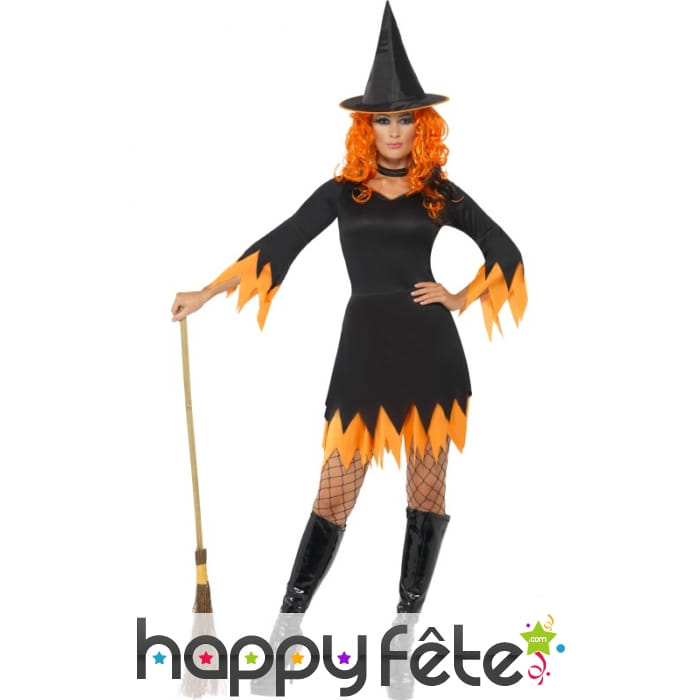 Déguisement sorcière orange femme sexy