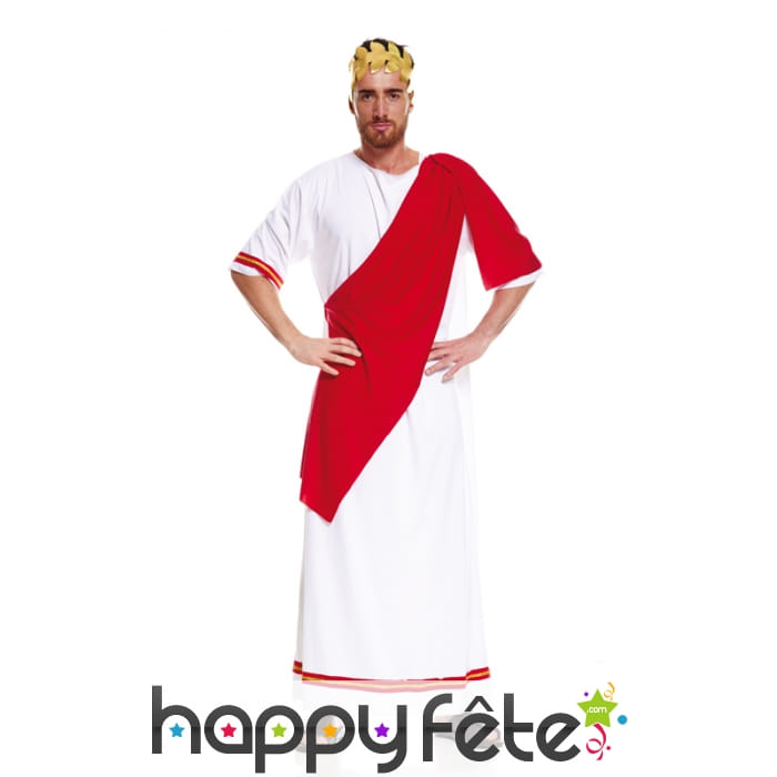 Déguisement toge de romain blanc et rouge