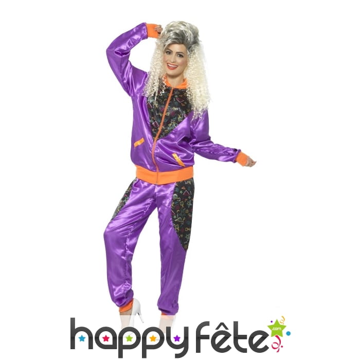 Déguisement training rétro violet brillant, femme