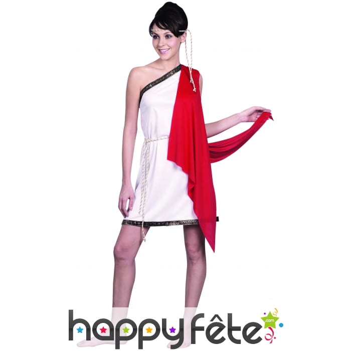 Déguisement tunique romaine blanche, cape rouge