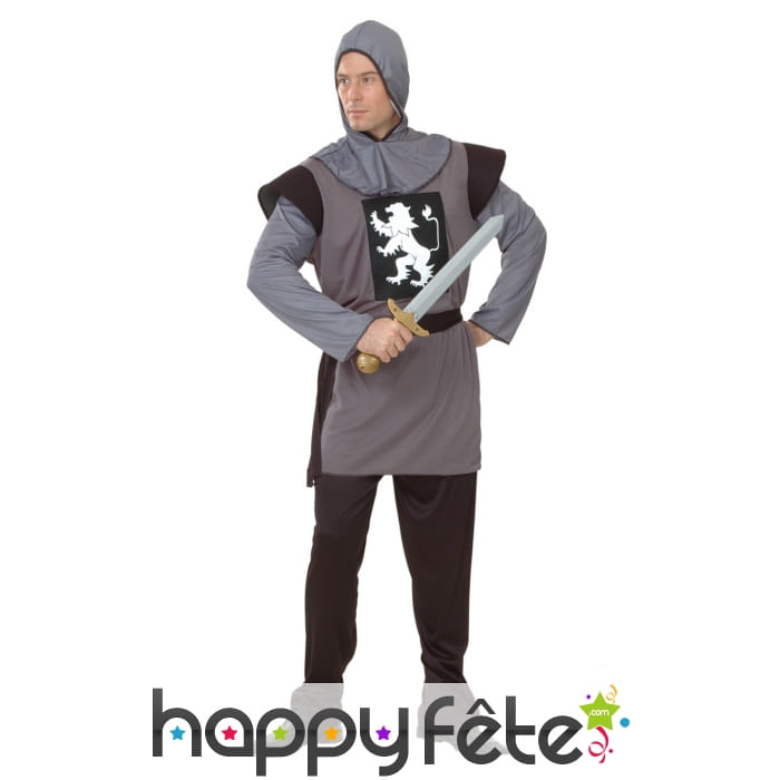 Déguisement uniforme de chevalier médiéval gris