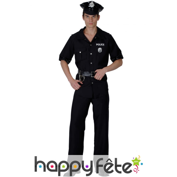 Déguisement uniforme de police noir pour adulte