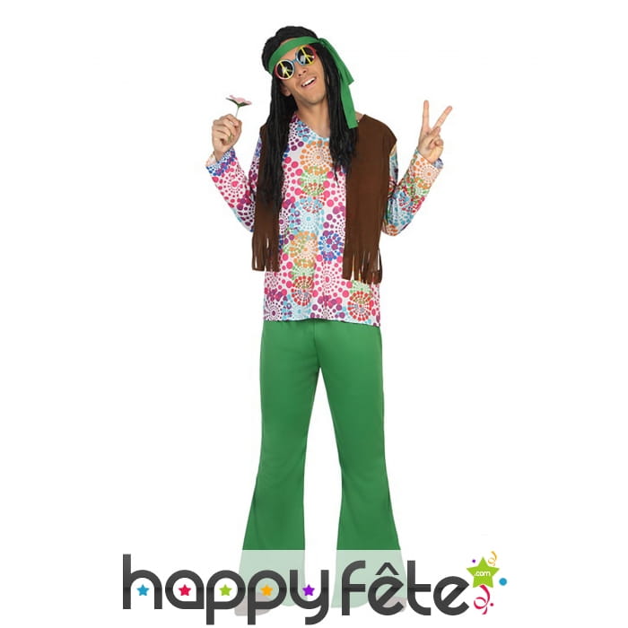 Déguisement vert coloré de hippie pour homme