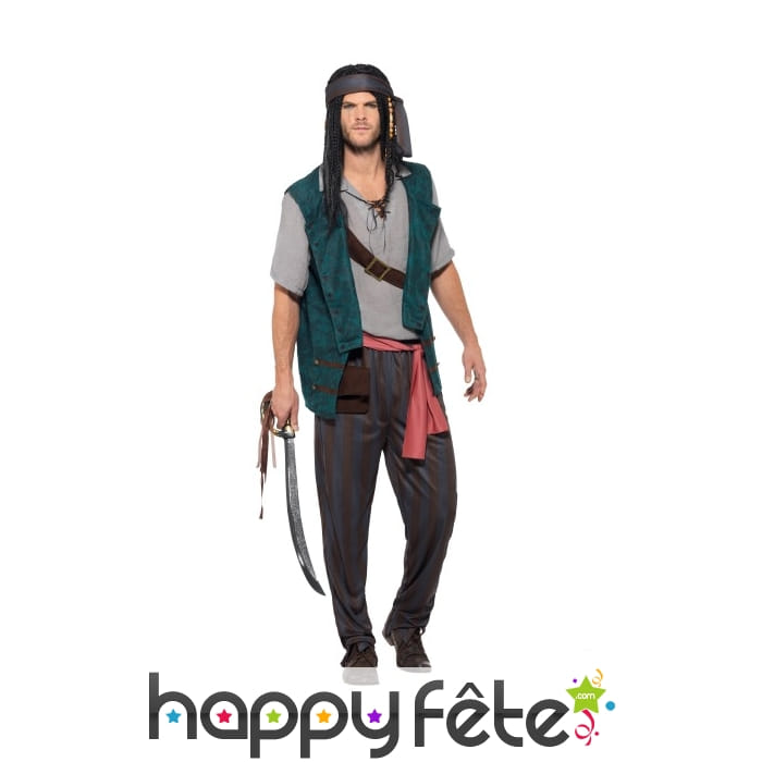 Déguisement vert de pirate matelot pour homme