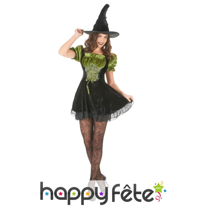 Déguisement vert et noir court de sorcière