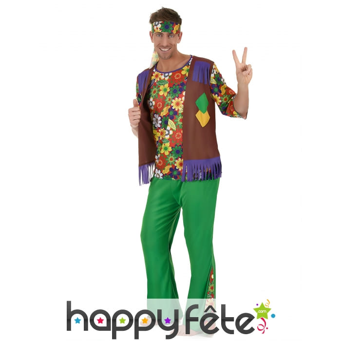 Déguisement vert fleuri hippie pour homme