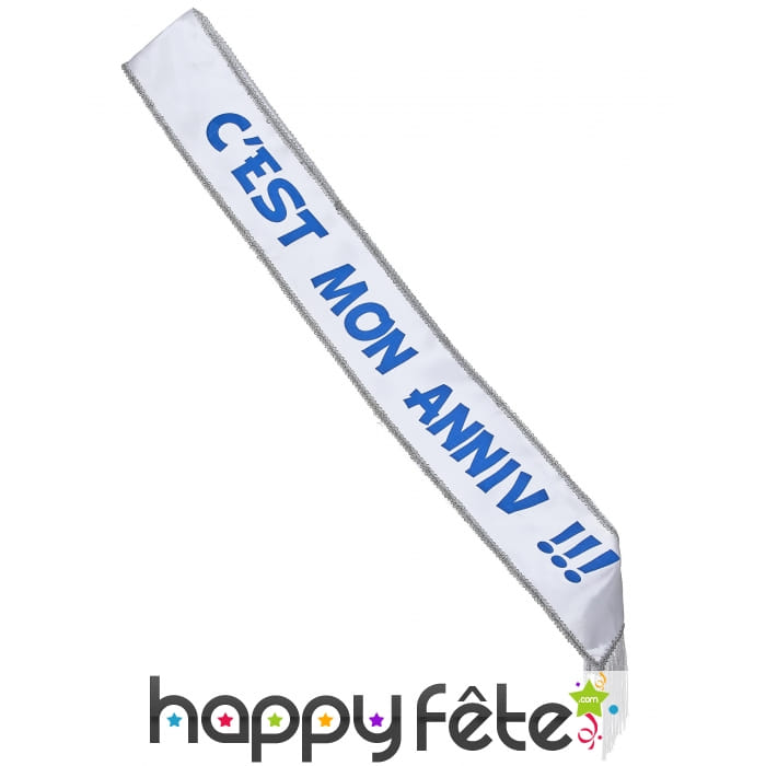 Echarpe blanche c'est mon anniv bleu