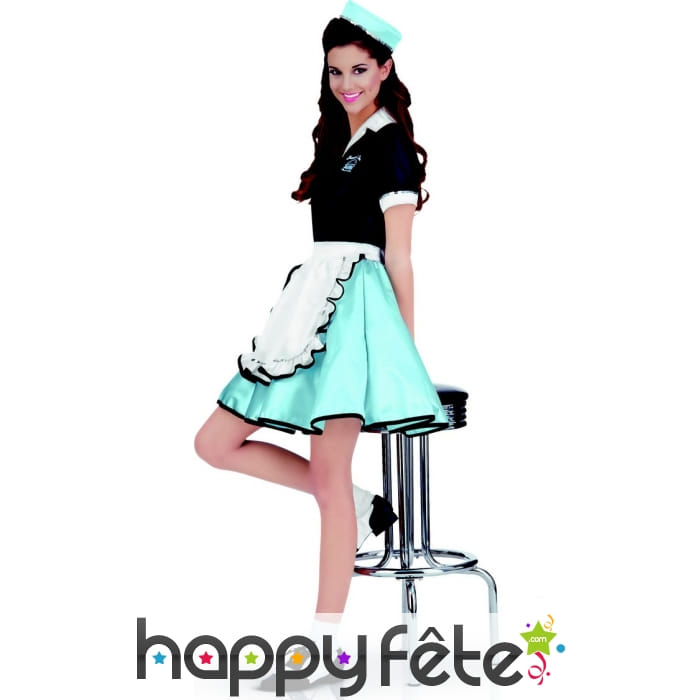 Ensemble bleu de serveuse des années 50