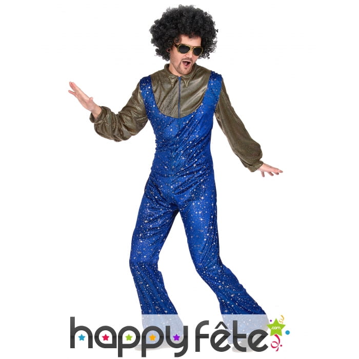 Ensemble bleu disco avec étoiles dorées pour homme