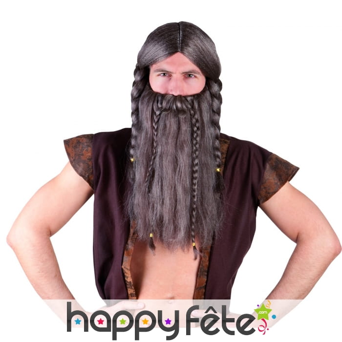 Ensemble Barbe perruque grise de viking