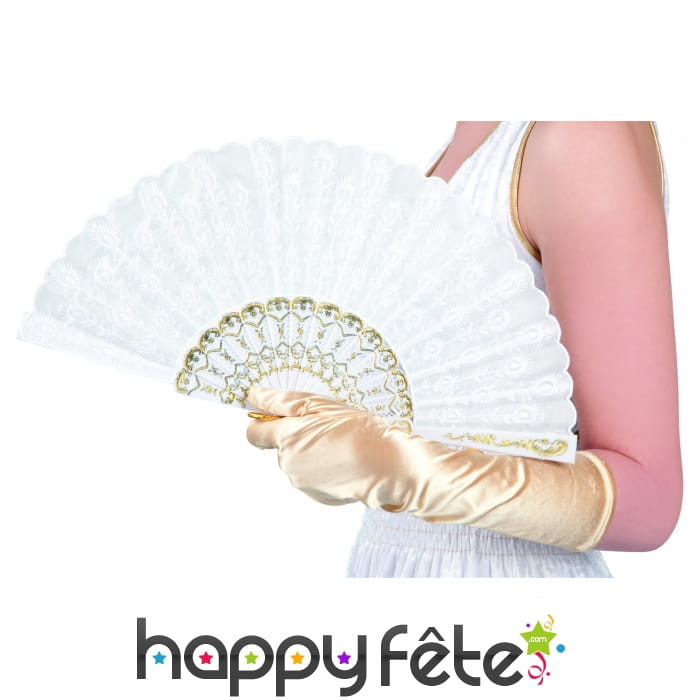 Eventail blanc uni en plastique rigide