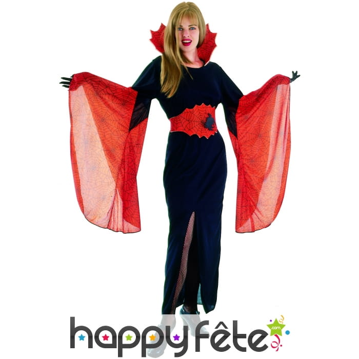 Elegant costume moulant noir rouge de vampiresse