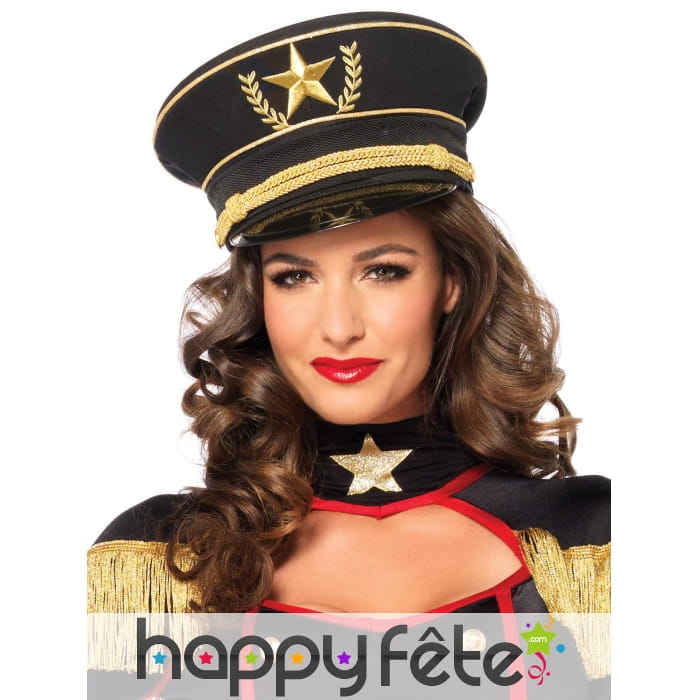 Elégante casquette militaire noire étoile dorée