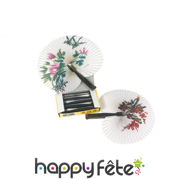 Eventail chinois rond en papier décoré