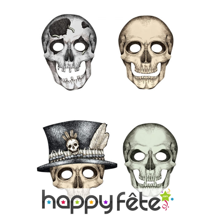 Ensemble de 4 Masques squelette en carton