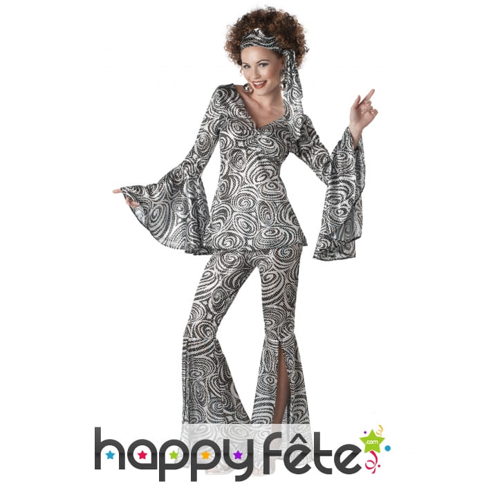 Ensemble Disco blanc noir zébré effet brillant