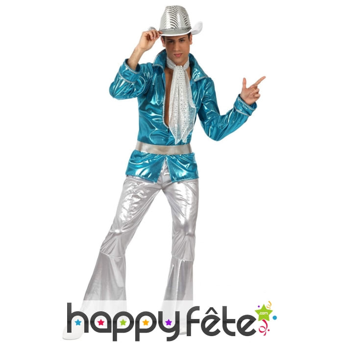 Ensemble disco bleu brillant pour homme