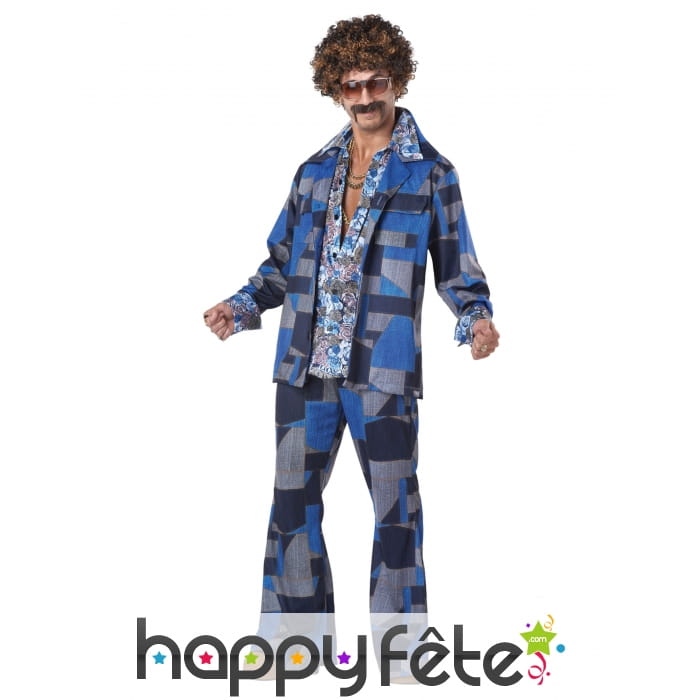 Ensemble Disco camaïeu de bleu motifs fleuris