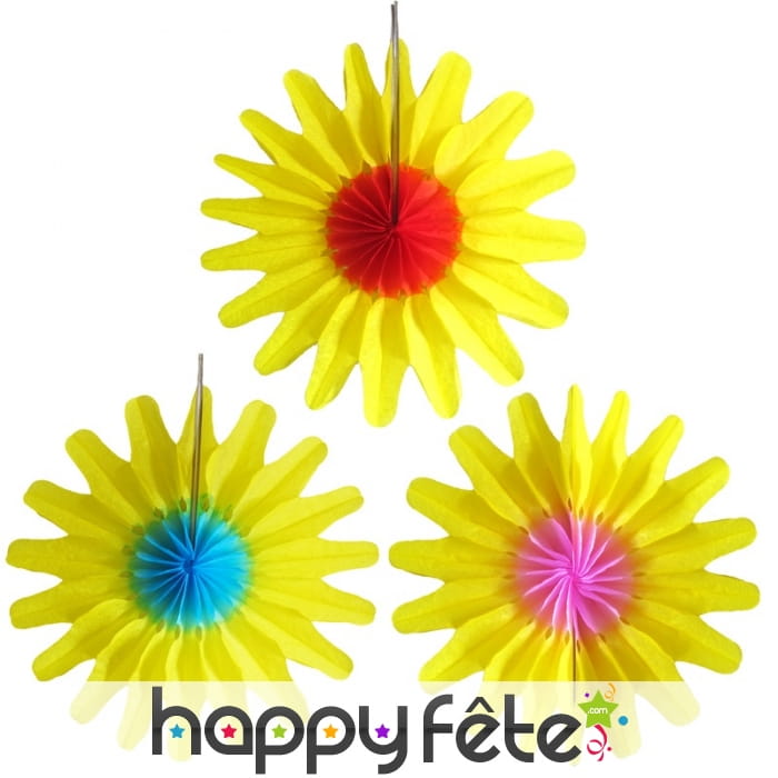 Eventail de fleur jaune soleil de 20cm