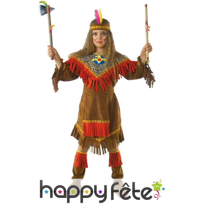 Ensemble de petite indienne marron à franges