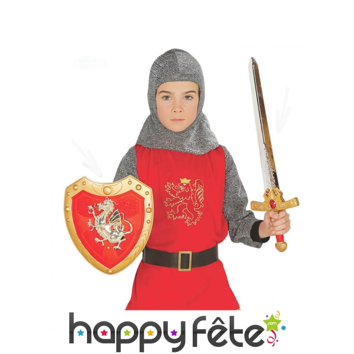 Epée et bouclier rouges de chevalier pour enfant
