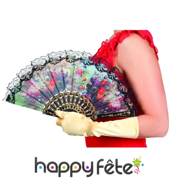 Eventail fleuri multicolore sur fond noir