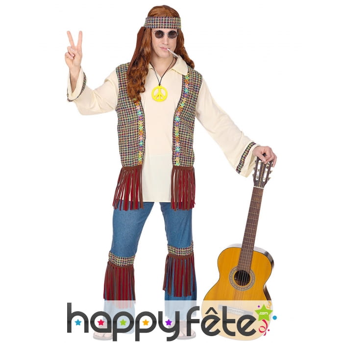 Ensemble hippie avec gilet pour homme adulte