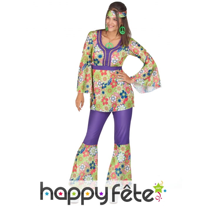 Ensemble hippie violet à motifs fleuris pour femme