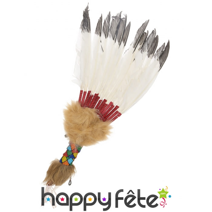 Eventail indien avec plumes blanches et noires