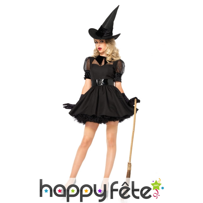 Elégante robe courte noire de sorcière
