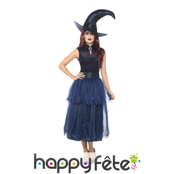 Elégante robe déguisement de sorcière bleue