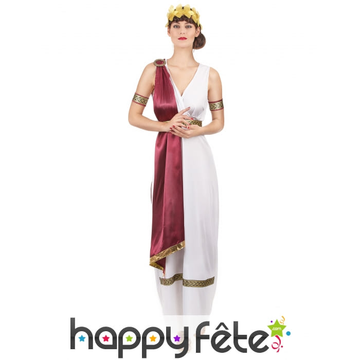 Elegante tenue de femme grecque avec toge rouge