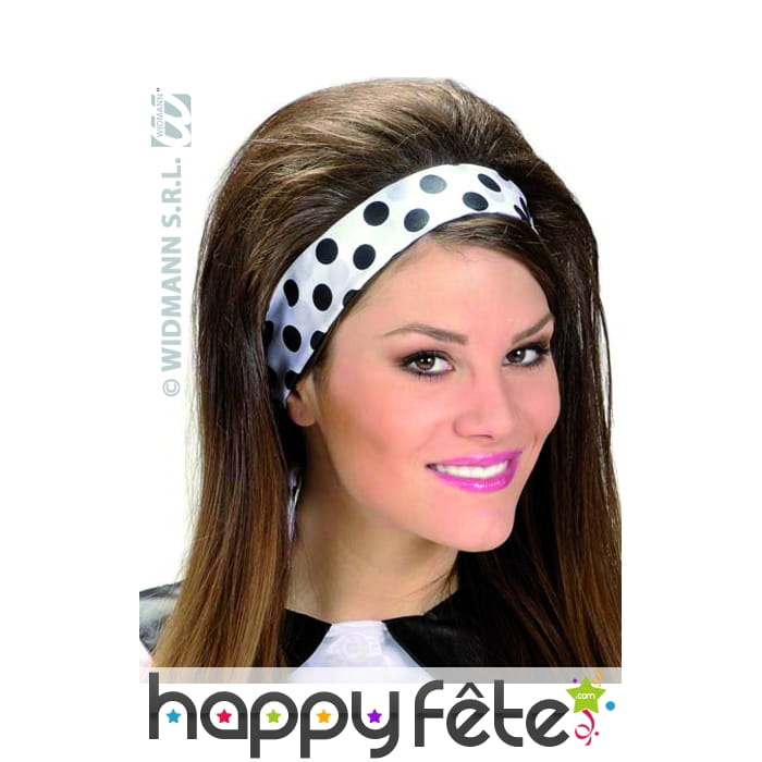 Foulard blanc en satin à pois noirs