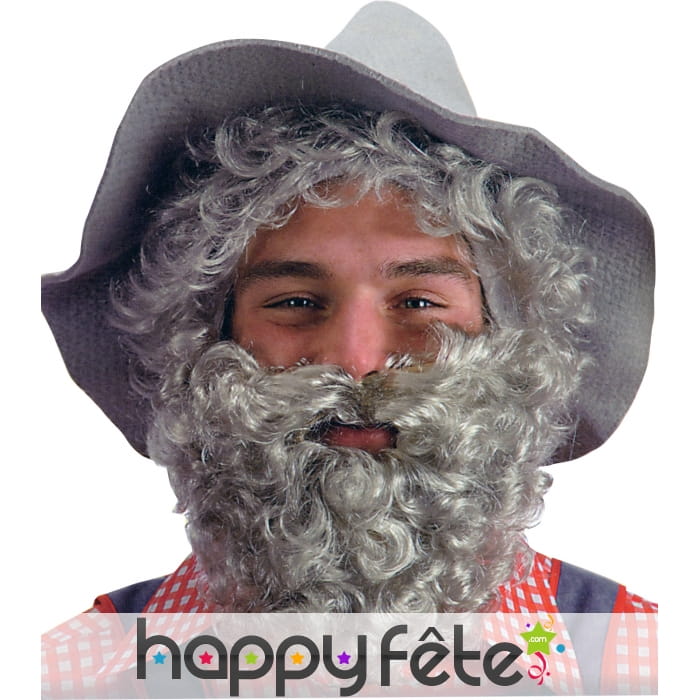 Fausse barbe grise frisee avec élastique